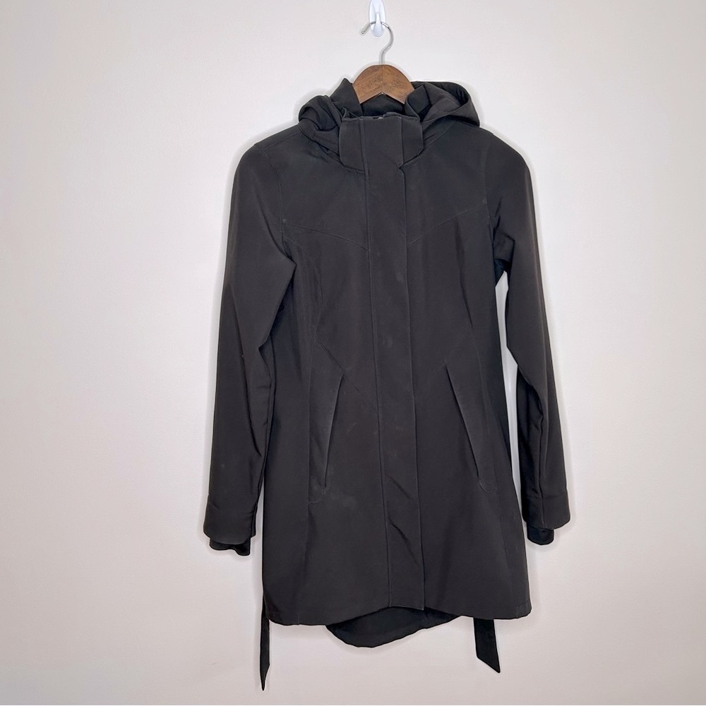 Cloudveil Rain Jacket Hooded Belted Midi Length Black Small